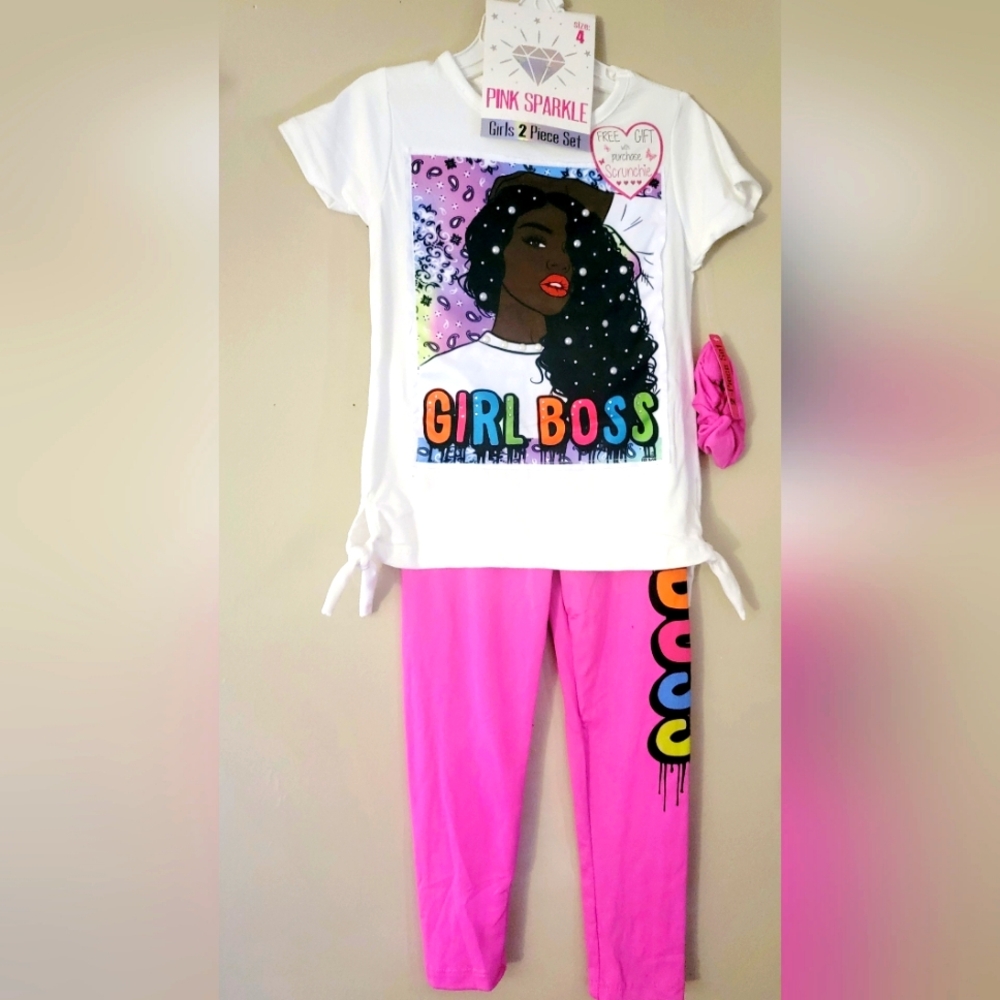 Girl's "Girl Boss" 2pc Set with Free Hair Scrunchie